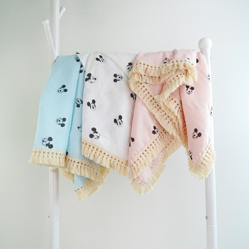 Baby Blanket Tassel Soft Muslin Swaddle