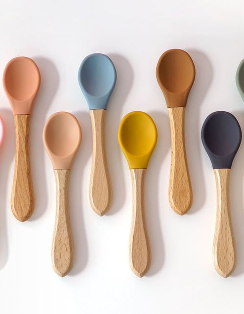 Load image into Gallery viewer, Feeding Wooden Handle Silicone Spoon
